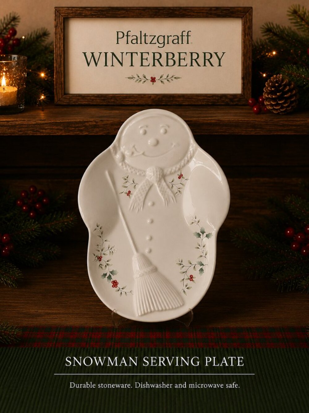 Pfaltzgraff Winterberry Snowman Serving Plate Platter